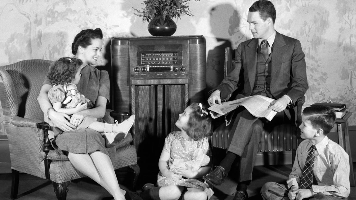 Family around radio